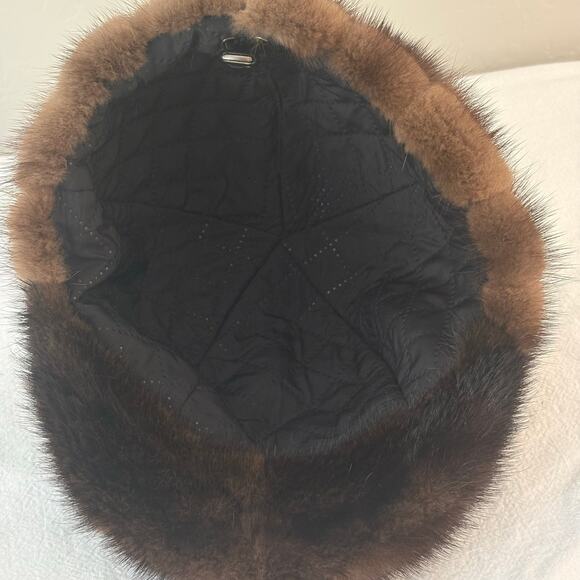 Vintage Genuine Mink Fur Hat Dark Brown Mahogany Cloche Pill Box Unbranded OS main image 5
